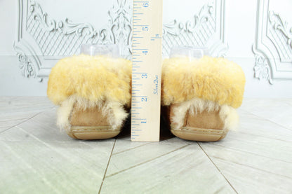 LL Bean Women's Brown Suede Wicked Good Shearling Lined Moccasin Slippers Sz 8 M