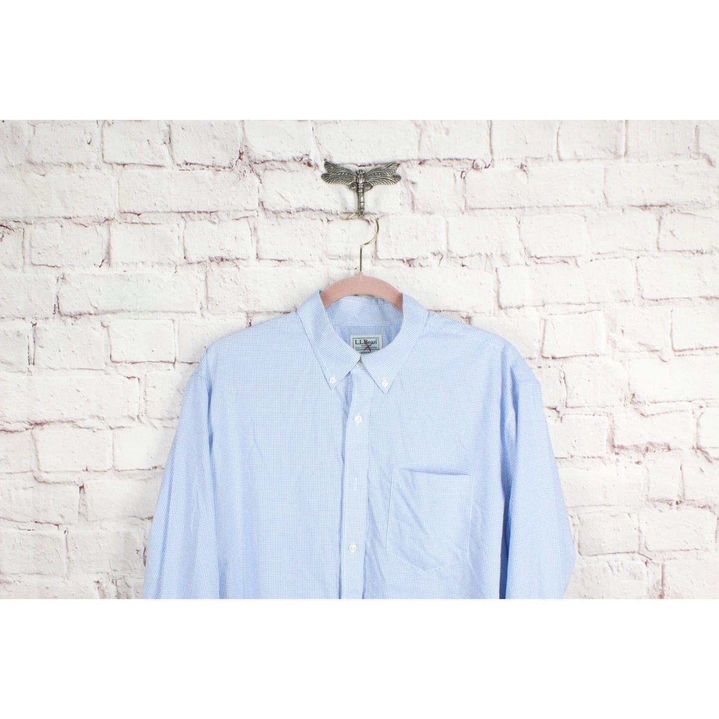 LL Bean Men's Wrinkle Free Kennebunk Shirt Traditional Fit Check Blue L Tall