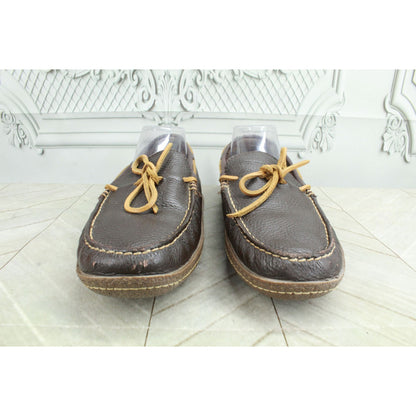 LL Bean Men's Brown Leather Flannel Lined Handsewn Moccasin Boat Shoes Size 10 M