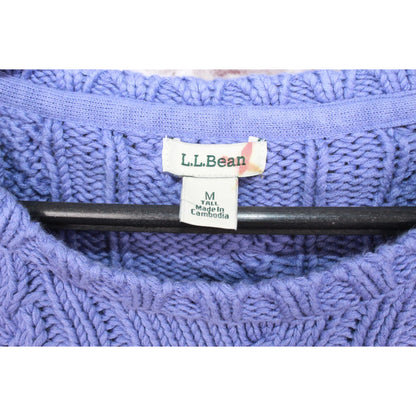 LL Bean Women's Double L Mixed Cable Sweater Crewneck Cotton Larkspur Size M