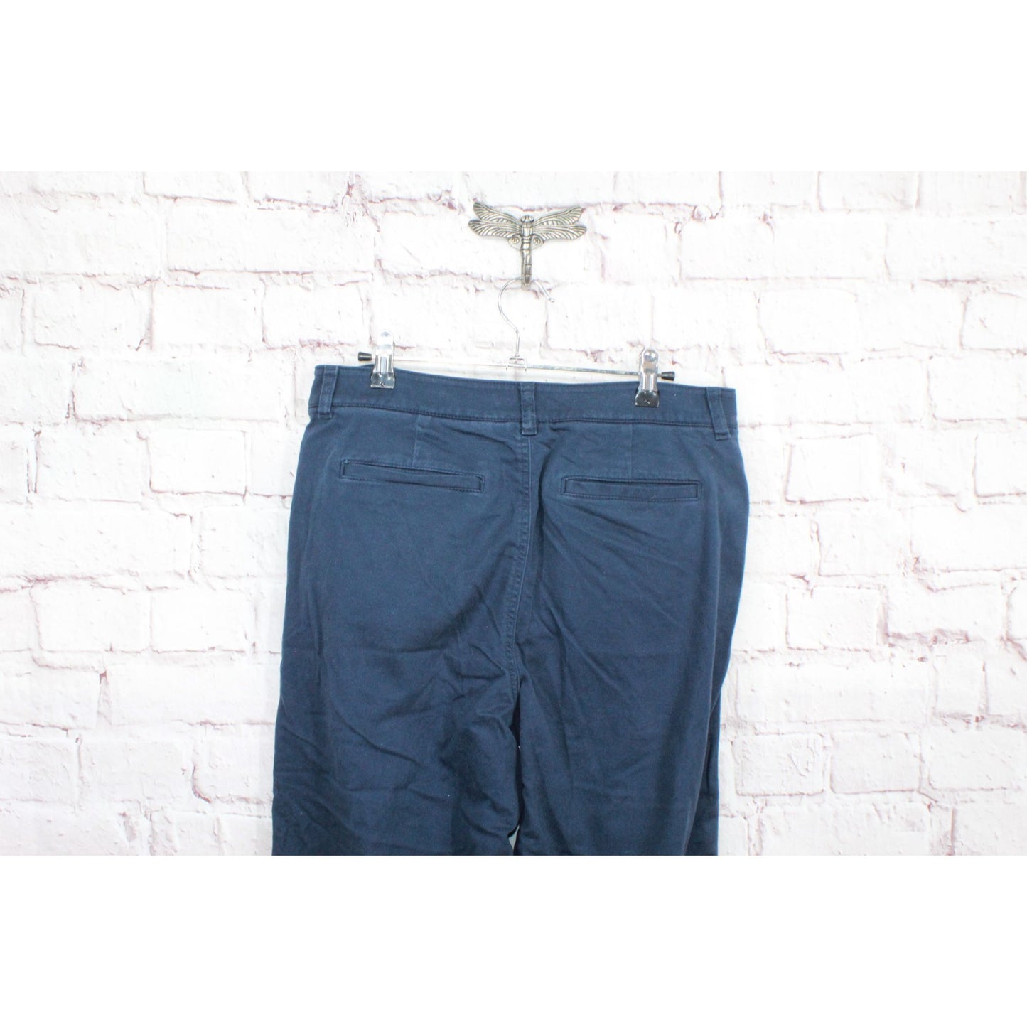 LL Bean Women's Comfort Stretch Pants Mid Rise Wide Leg Chino Classic Navy 10