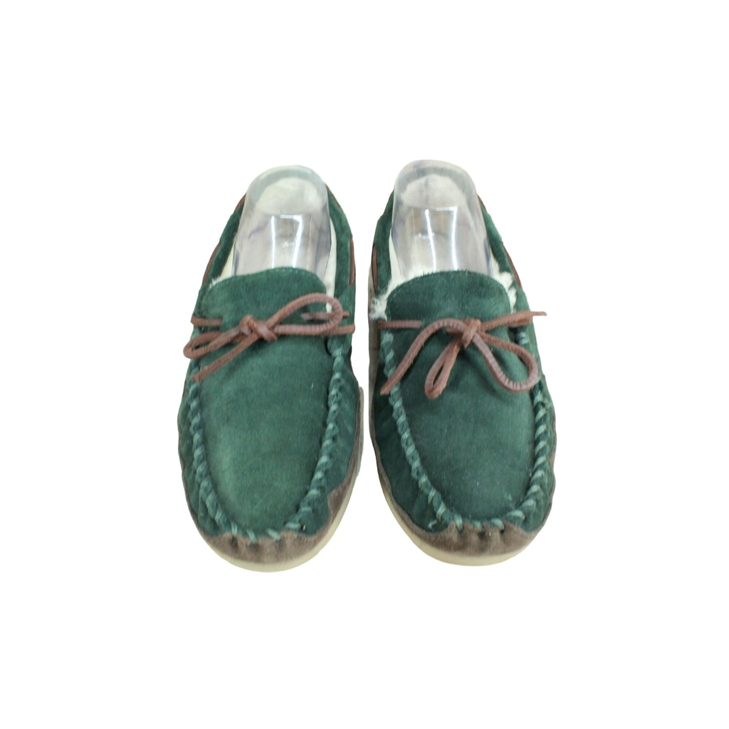 LL Bean Men's Green Suede Wicked Good Shearling Lined Moccasin Slippers Size 8 M