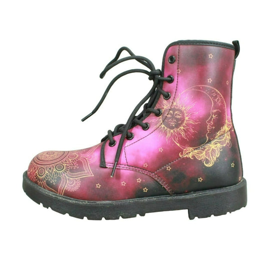 Vintage Nebula Sun And Moon Unisex Multicolor Leather Combat Boots Size 8