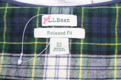 LL Bean Womens Scotch Plaid Flannel Shirt Relaxed Zip Hoodie Cotton Green XS Pet