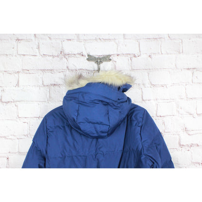 LL Bean Women's Ultrawarm Down Hooded Jacket Faux Fur Trim Quilted Blue Size M