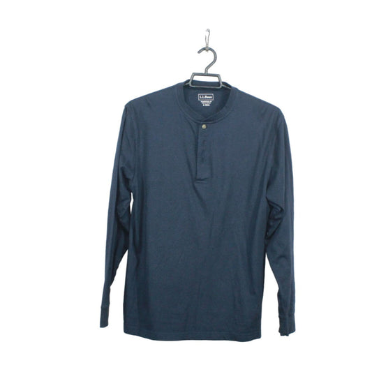 LL Bean Men's Carefree Unshrinkable Tee Long Sleeve Henley Shirt Cotton Blue S