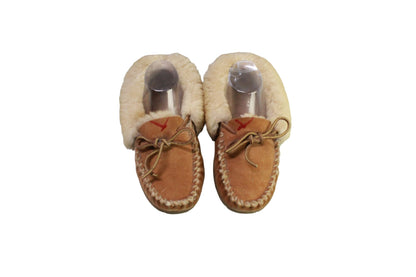 LL Bean Women's Brown Suede Wicked Good Shearling Lined Moccasin Slippers Sz 6 M