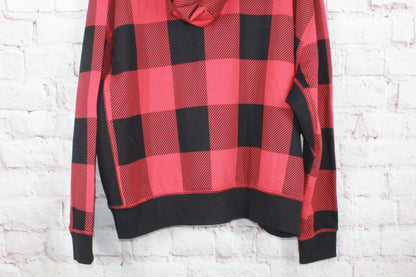 LL Bean Women's Signature Heritage Hooded Sweatshirt Cotton Red Buffalo Check XL