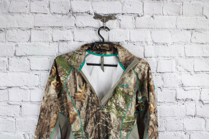 Cabela's Women's Zonz Woodland Camo 1/4 Zip Pullover Hunting Jacket S Pet