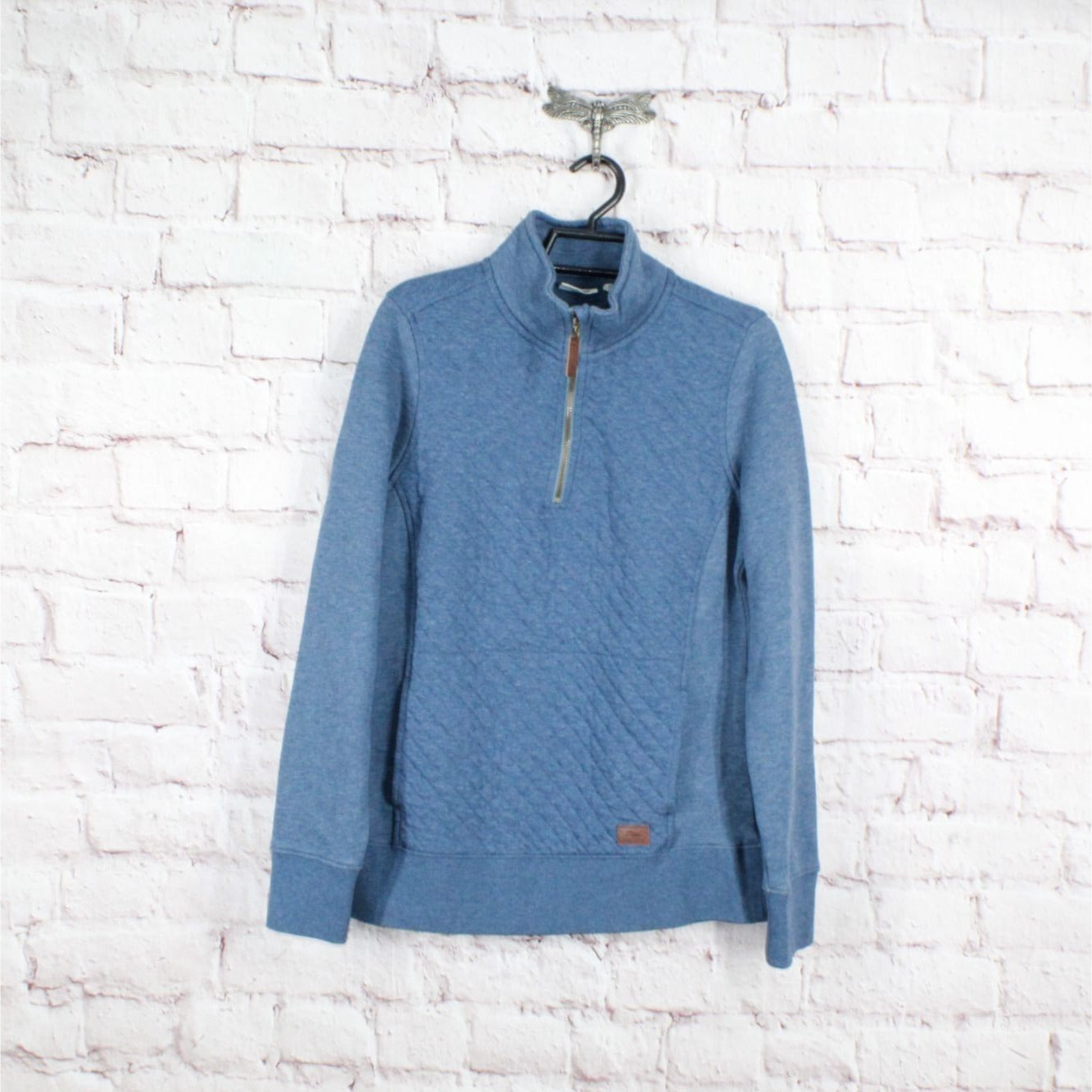 LL Bean Women's Quilted Quarter Zip Pullover Sweater Cotton Blend Blue Size XS