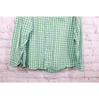 LL Bean Men's Organic Cotton Seersucker Shirt Long Sleeve Plaid Green Size L