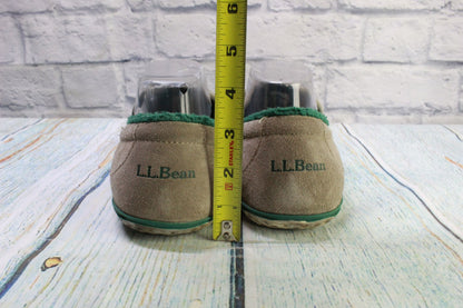 LL Bean Men's Gray Suede Fleece Lined Mountain Moccasin Slippers Size 9 M