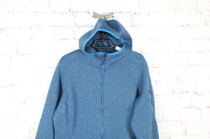 LL Bean Women's Arctic Blue Fleece Full-Zip Hooded Coat Jacket Size L Pet