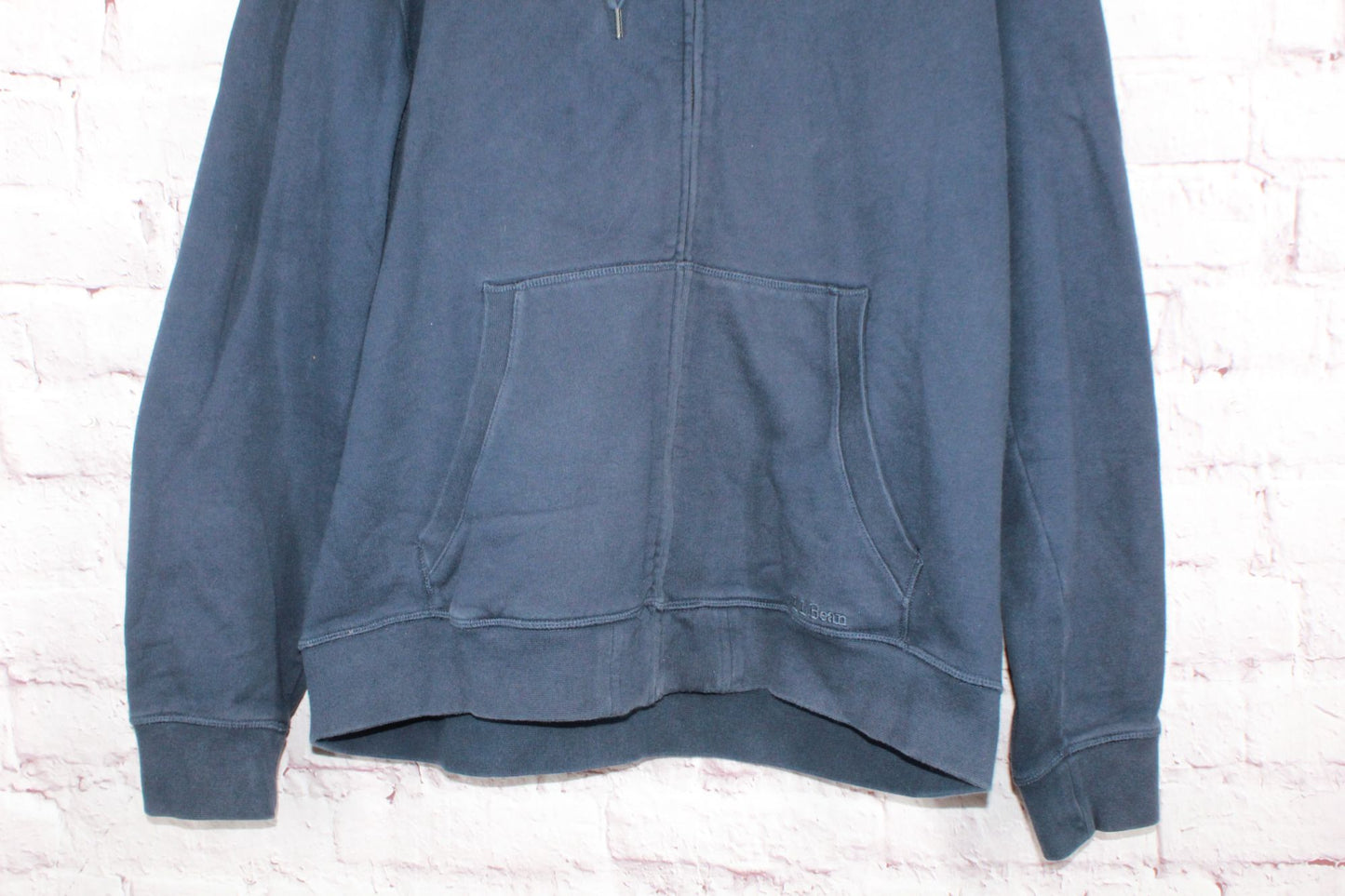 LL Bean Men's Athletic Sweats Full Zip Hooded Sweatshirt Cotton Navy Blue XL