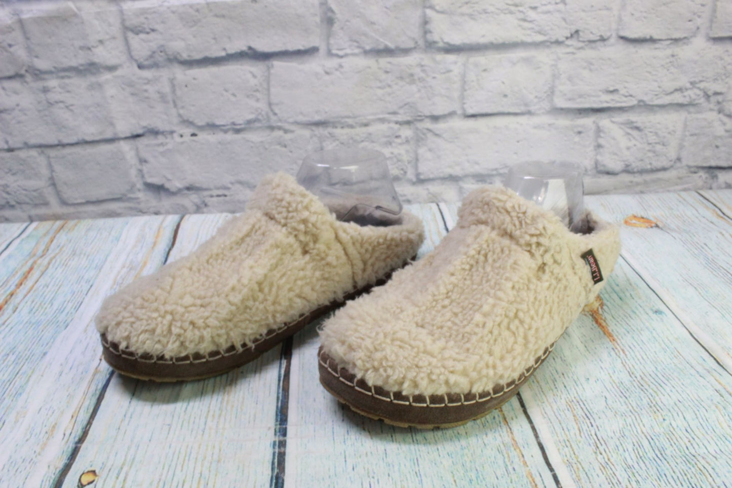 LL Bean Women's Cream Knit Wicked Good Fleece Lined Cozy Slippers Size 10 M