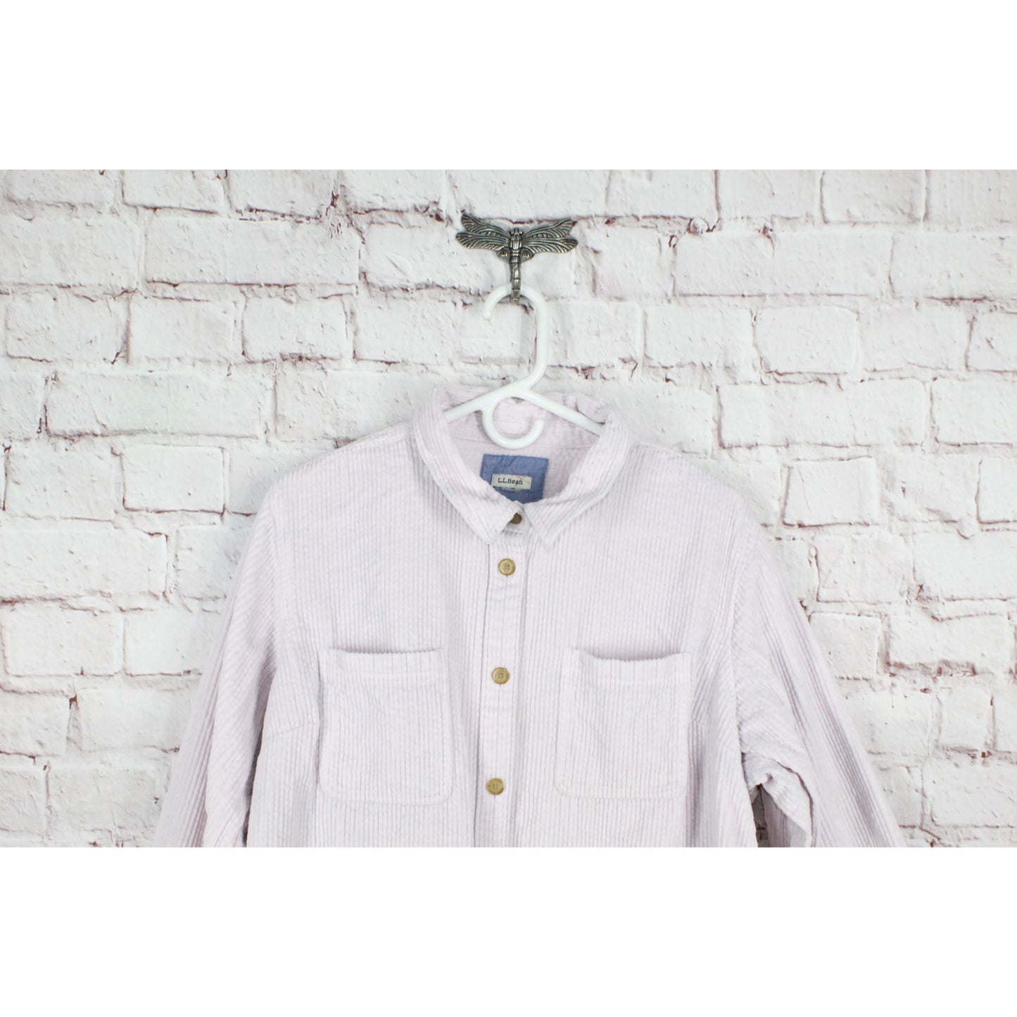 LL Bean Women's 100% Cotton Corduroy Button Up Long Sleeves Shirt Light Pink