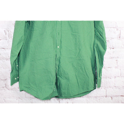 LL Bean Men's Wrinkle Free Kennebunk Sport Shirt Cotton Check Green Size L Tall