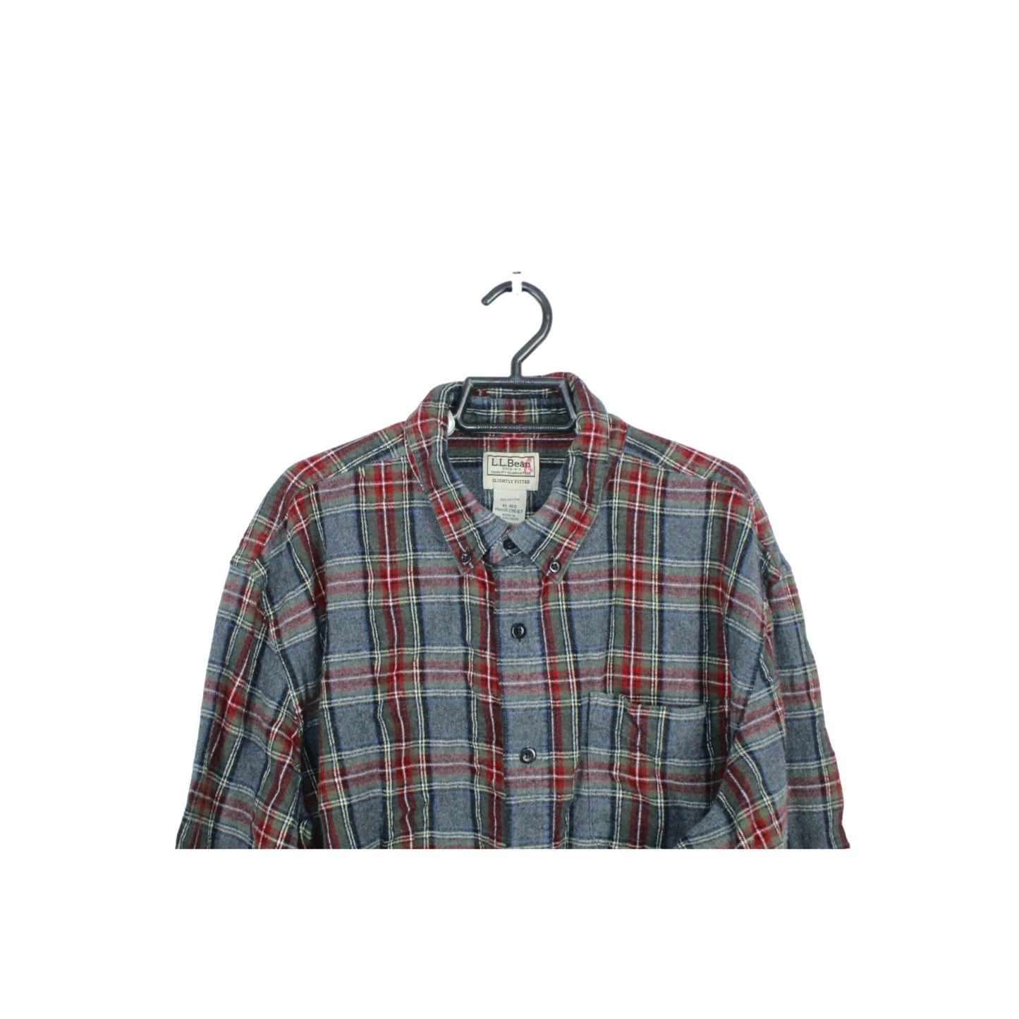 LL Bean Men's Scotch Plaid Flannel Shirt Traditional Fit Cotton Gray Red Size XL