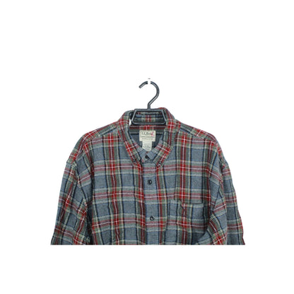 LL Bean Men's Scotch Plaid Flannel Shirt Traditional Fit Cotton Gray Red Size XL