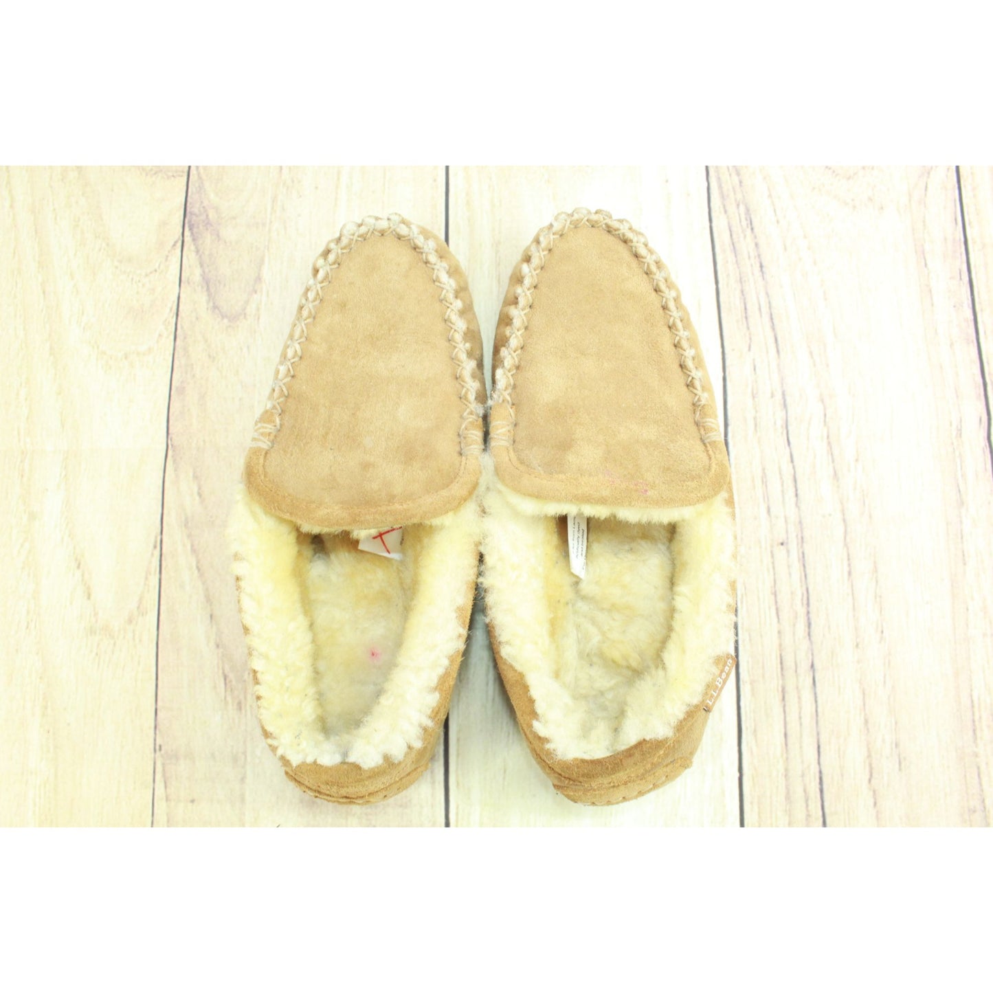 LL Bean Women's Brown Suede Wicked Good Shearling Lined Venetian Slippers Sz 6 M