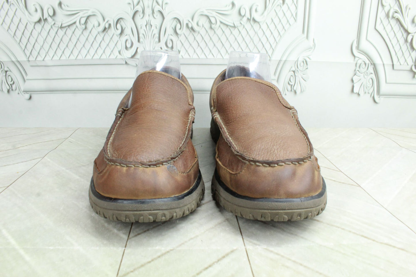 LL Bean All Week Men's Brown Leather Shearling Lined Moccasin Slippers Size 11 M