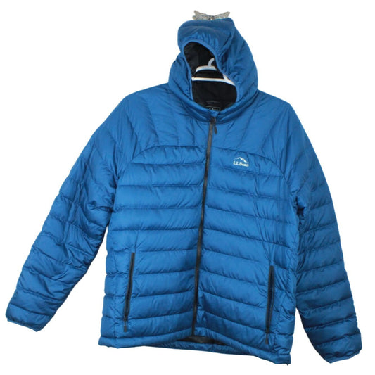 LL Bean Men's Bean's Down Hooded Jacket Polyester Quilted Marine Blue XXL