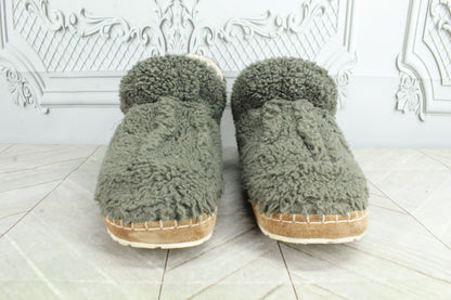 LL Bean Women's Kelp Green Pile Fleece Lined Cozy Slipper Booties Size 9 M