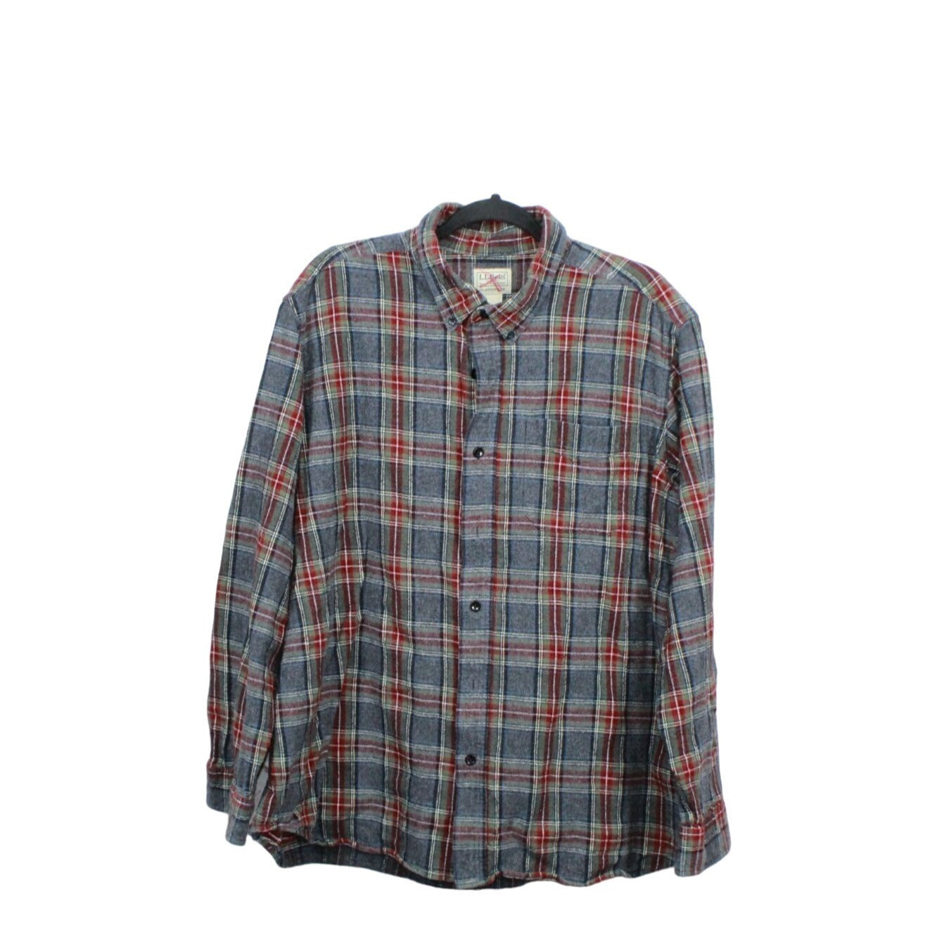 LL Bean Men's Scotch Plaid Flannel Shirt Traditional Fit Cotton Gray Red Size XL