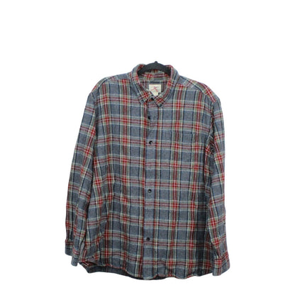 LL Bean Men's Scotch Plaid Flannel Shirt Traditional Fit Cotton Gray Red Size XL