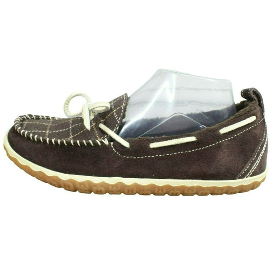 LL Bean One-Eye Women's Brown Suede Plaid Mountain Moccasin Slippers Size 9 M