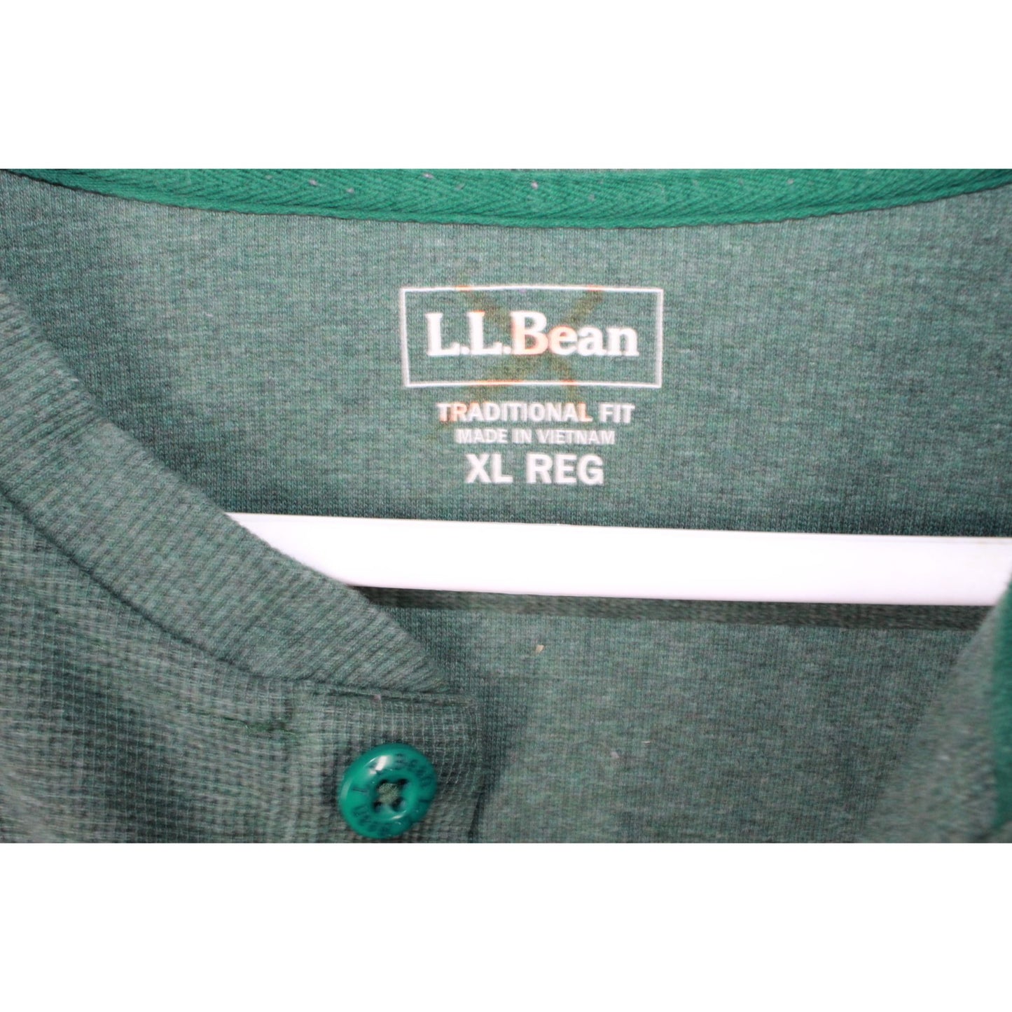 LL Bean Men's Unshrinkable Mini Waffle Henley Long-Sleeve Cotton Green XL