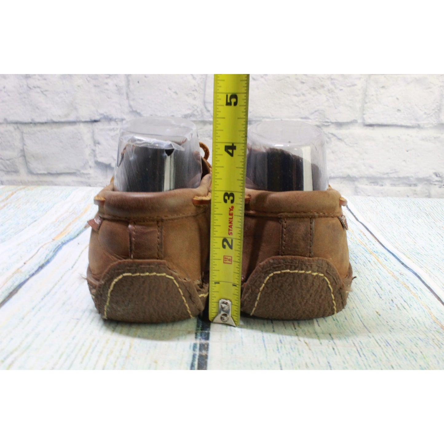 LL Bean Men's Brown Leather Plaid Lined Handsewn Moccasin Slippers Size 7 M