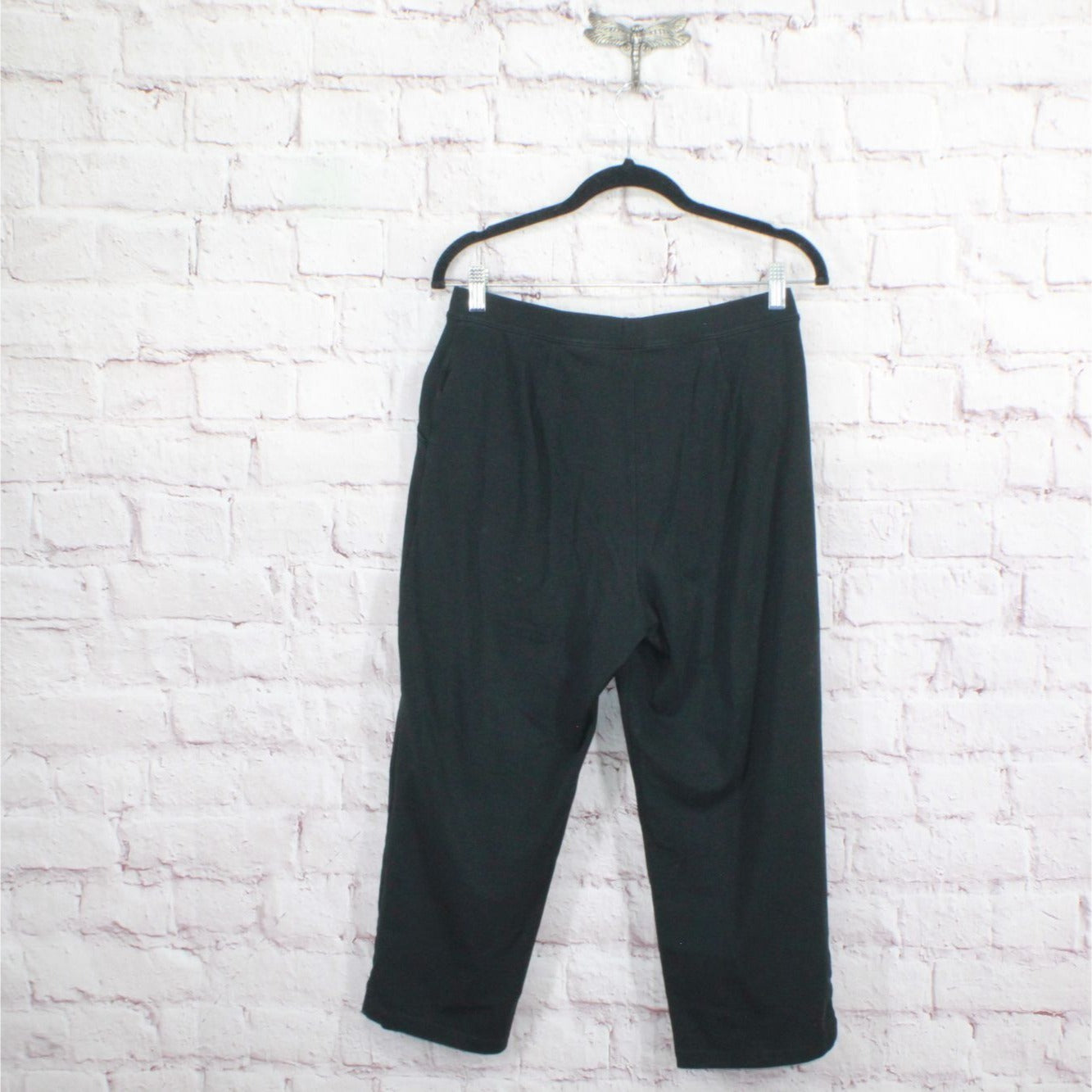 LL Bean Perfect Fit Pants Straight Leg Crop Cotton Black Size M Pet