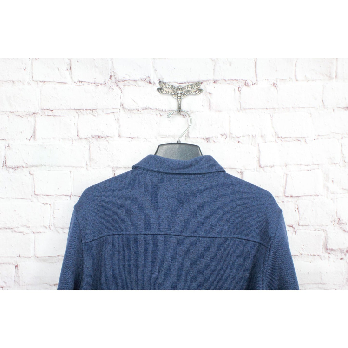 LL Bean Mens Beans Sweater Fleece Shirt Jacket Snap Placket Polyester Blue Large