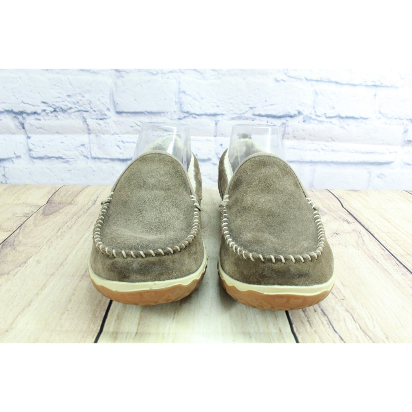 LL Bean Women's Gray Suede Fleece Lined Mountain Moccasin Slippers Size 7 M