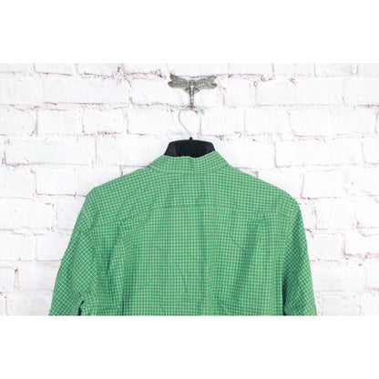 LL Bean Men's Wrinkle Free Kennebunk Sport Shirt Cotton Check Green Size L Tall