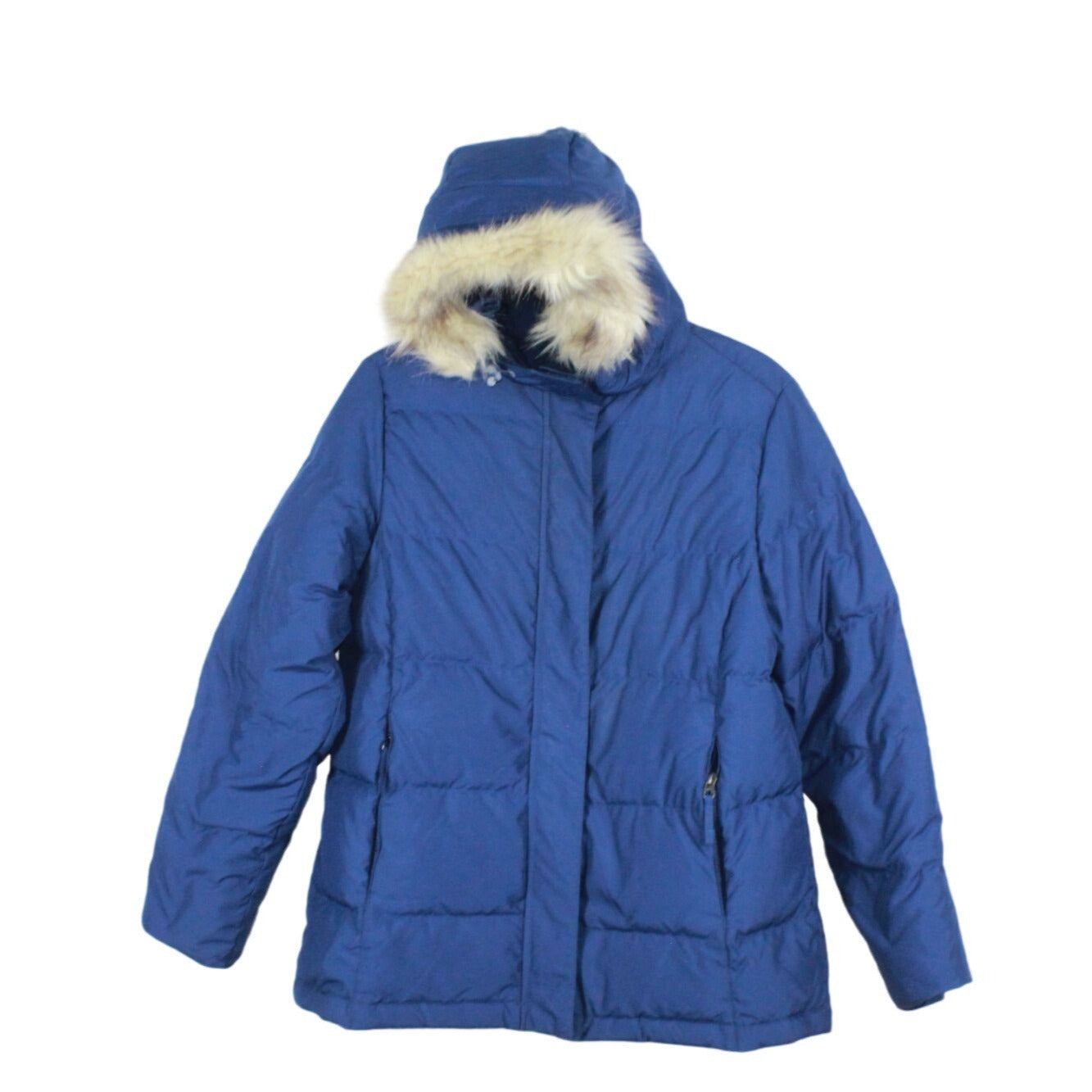 LL Bean Women's Ultrawarm Down Hooded Jacket Faux Fur Trim Quilted Blue Size M