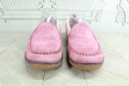 LL Bean Women's Pink Suede Fleece Lined Mountain Moccasin Slippers Size 8 M