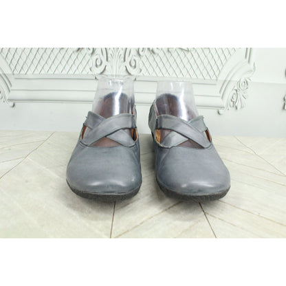 Taos Crosstown Women's Gray Leather  Criss Cross Ballet Flat Shoes Size 8