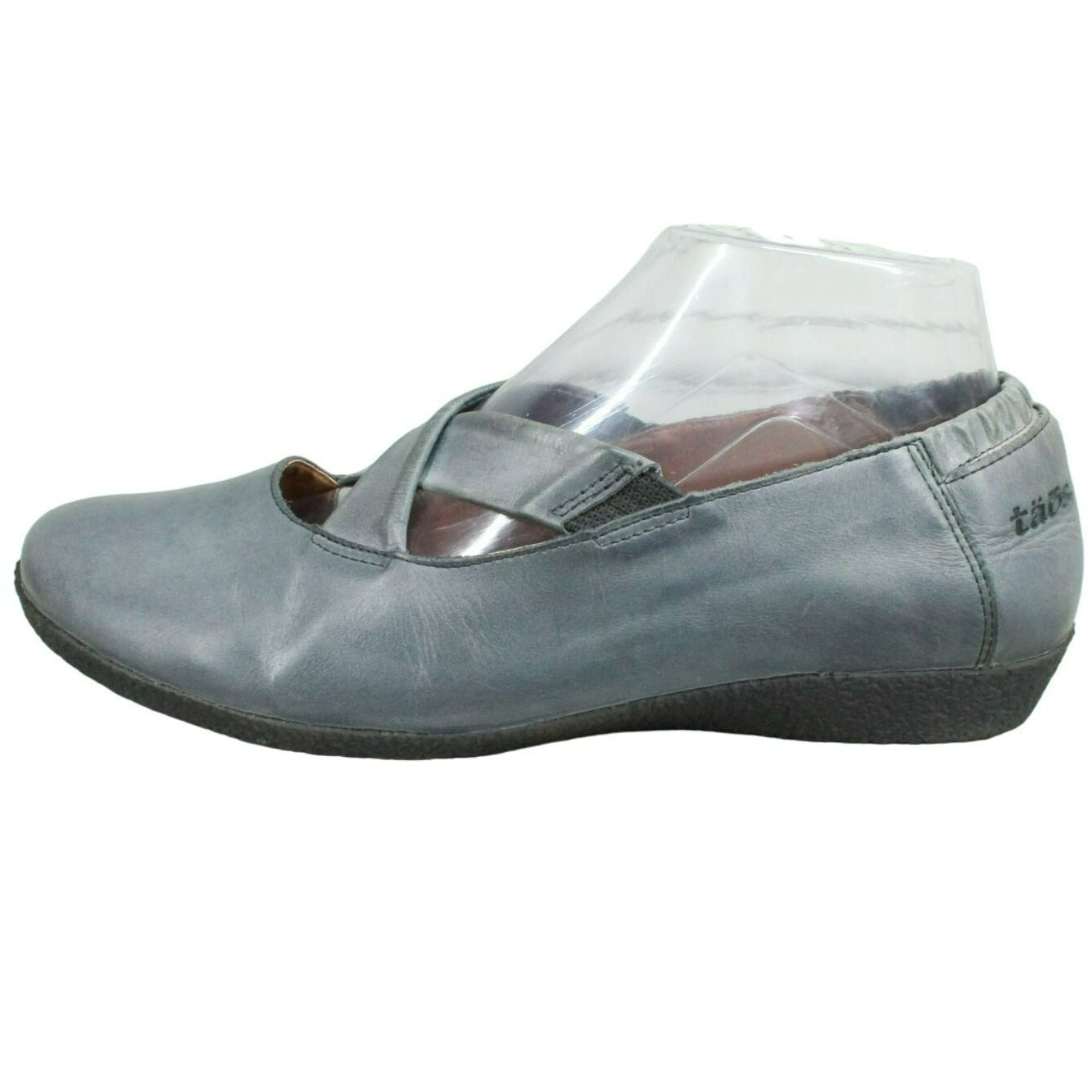 Taos Crosstown Women's Gray Leather  Criss Cross Ballet Flat Shoes Size 8