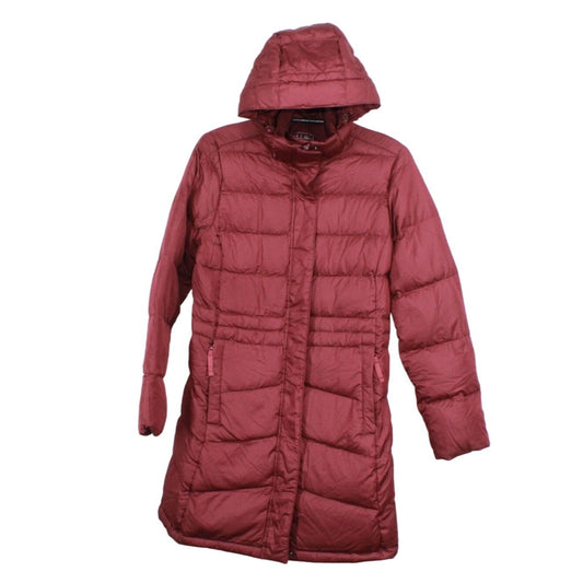 LL Bean Women's Ultralight 850 Down Hooded Coat Three Quarter Length Red XS