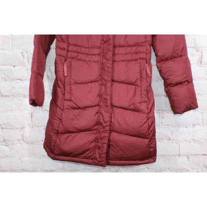 LL Bean Women's Ultralight 850 Down Hooded Coat Three Quarter Length Red XS