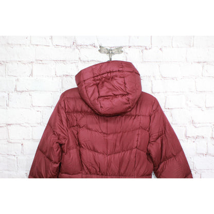 LL Bean Women's Ultralight 850 Down Hooded Coat Three Quarter Length Red XS