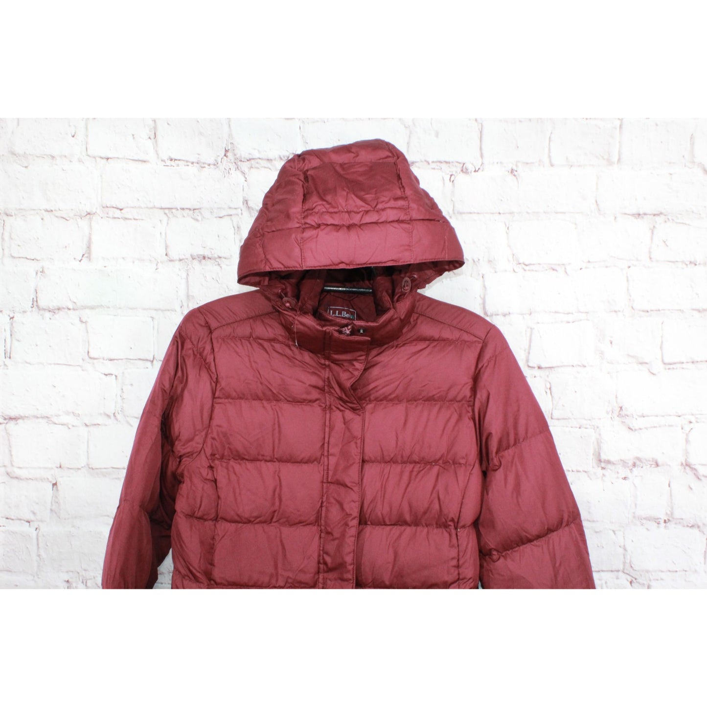 LL Bean Women's Ultralight 850 Down Hooded Coat Three Quarter Length Red XS