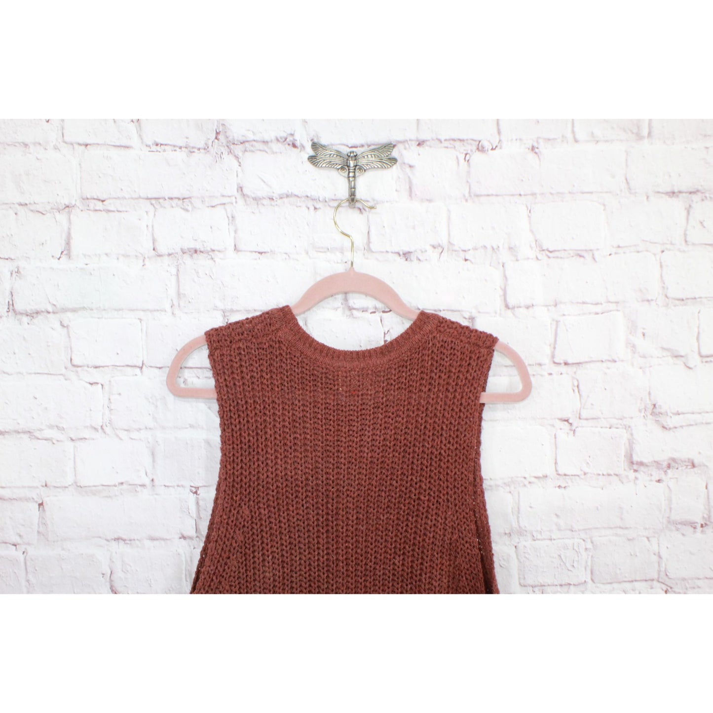 POL Womens Brown Wool Blend High Low Chunky Knit Pullover Tunic Sweater Vest