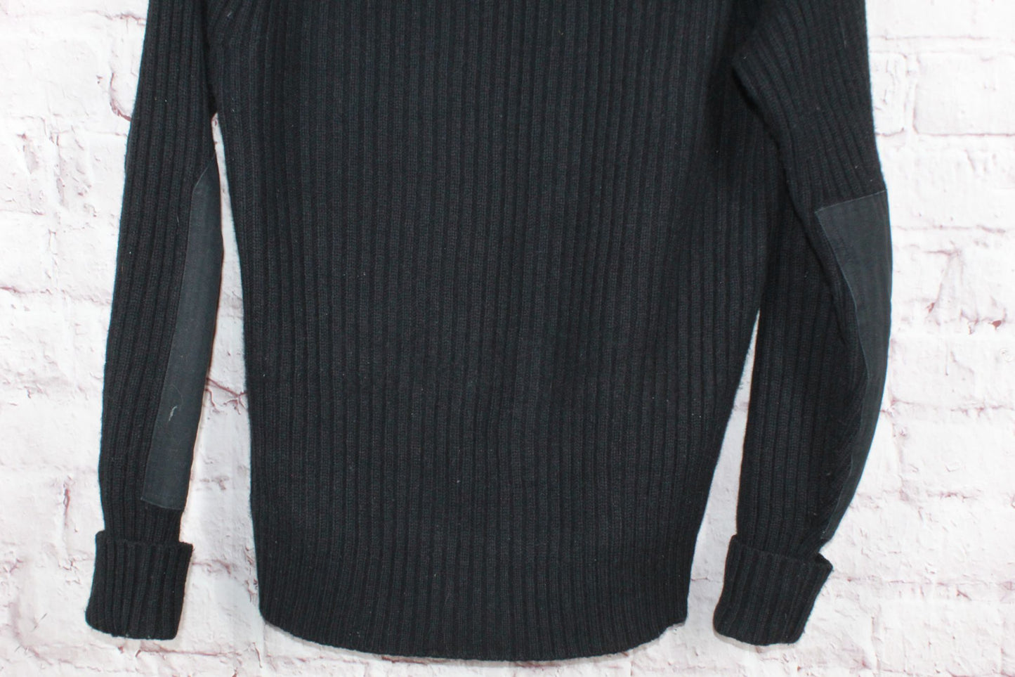 LL Bean Men's Commando Sweater Henley Elbow Patches Merino Wool Black Size M