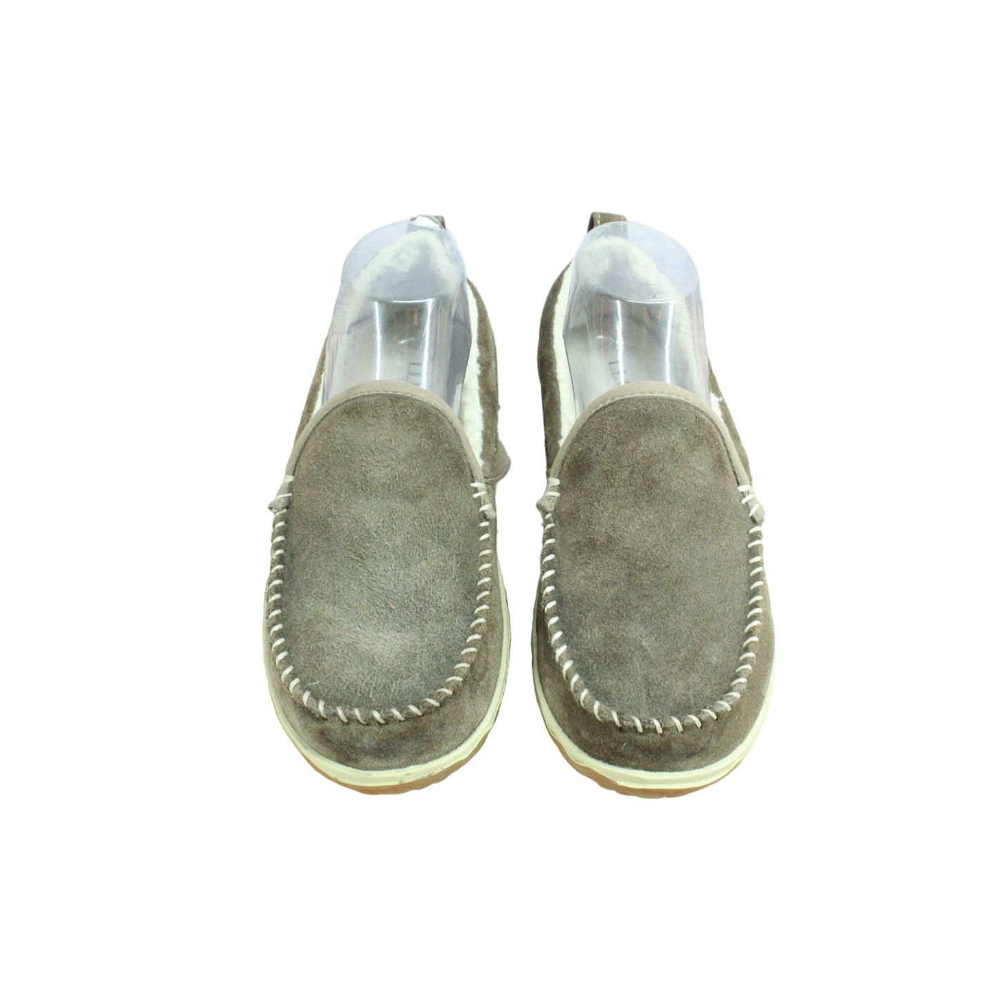 LL Bean Women's Gray Suede Fleece Lined Mountain Moccasin Slippers Size 7 M