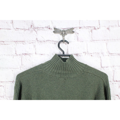 LL Bean Women's The Essential Pullover Sweater Turtleneck Wool Blend Green S Pet