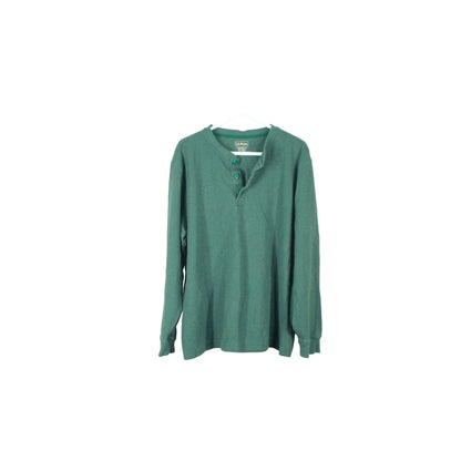 LL Bean Men's Unshrinkable Mini Waffle Henley Long-Sleeve Cotton Green XL