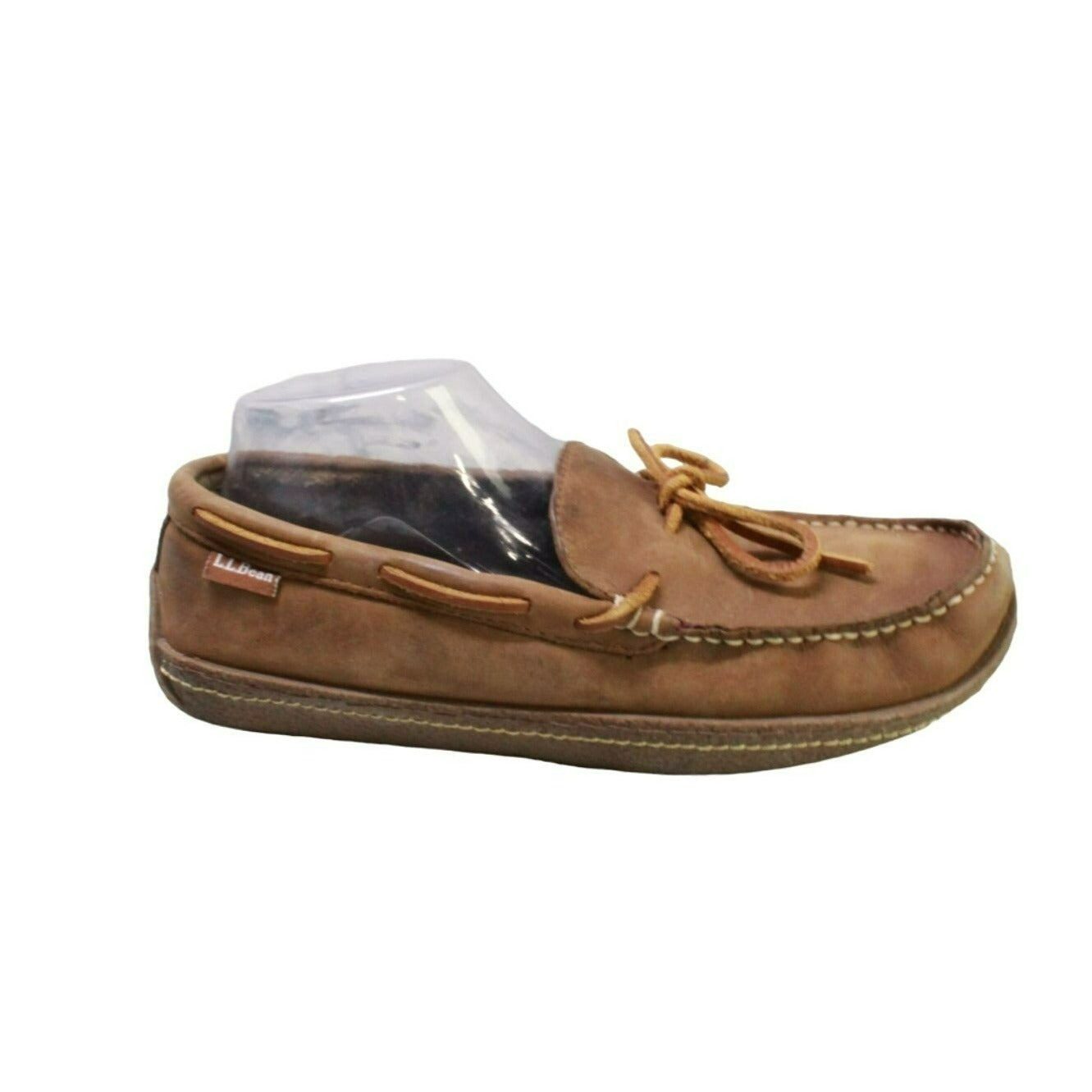 LL Bean Men's Brown Leather Plaid Lined Handsewn Moccasin Slippers Size 7 M